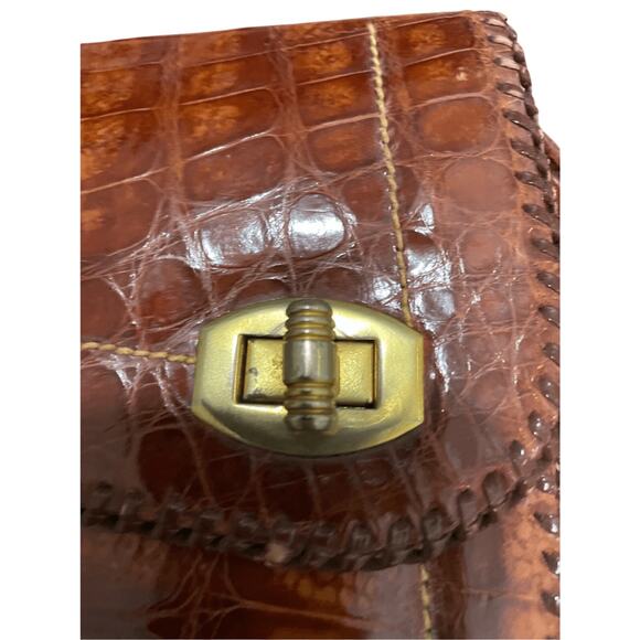 Women's Cuban Alligator Burnt Brown Snap Light Academia Preppy Minimal Crossbody - Picture 4 of 13